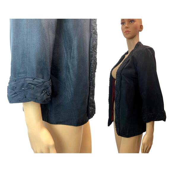80s Beaded Black Swing Jacket Red Lined Deadstock SMALL - Picture 6 of 9